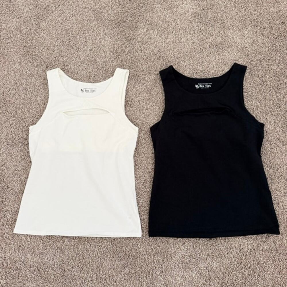 Lot of 2 Tank Tops Black & White "Bra Tops" Keyhole Cutout Stretch Women's Small